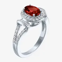 Womens Genuine Red Garnet Sterling Silver Oval Round Cocktail Ring