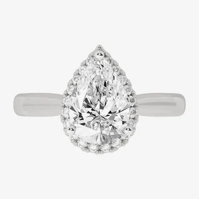 (H-I / Si1-Si2) Womens 2 1/4 CT. T.W. Lab Grown White Diamond 10K Gold Pear Halo Engagement Ring