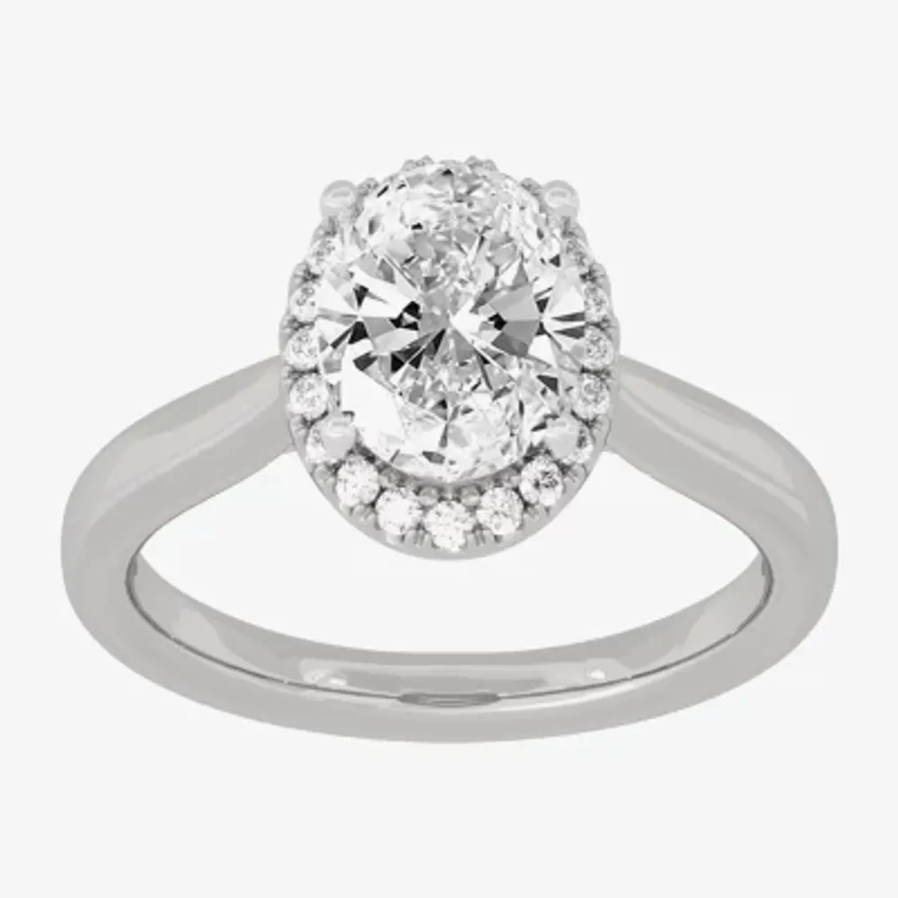 (H-I / Si1-Si2) Womens 2 1/4 CT. T.W. Lab Grown White Diamond 10K Gold Oval Halo Engagement Ring