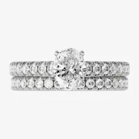 (H-I / Si1-Si2) Womens 1 1/2 CT. T.W. Lab Grown White Diamond 10K Gold Round Side Stone Halo Bridal Set