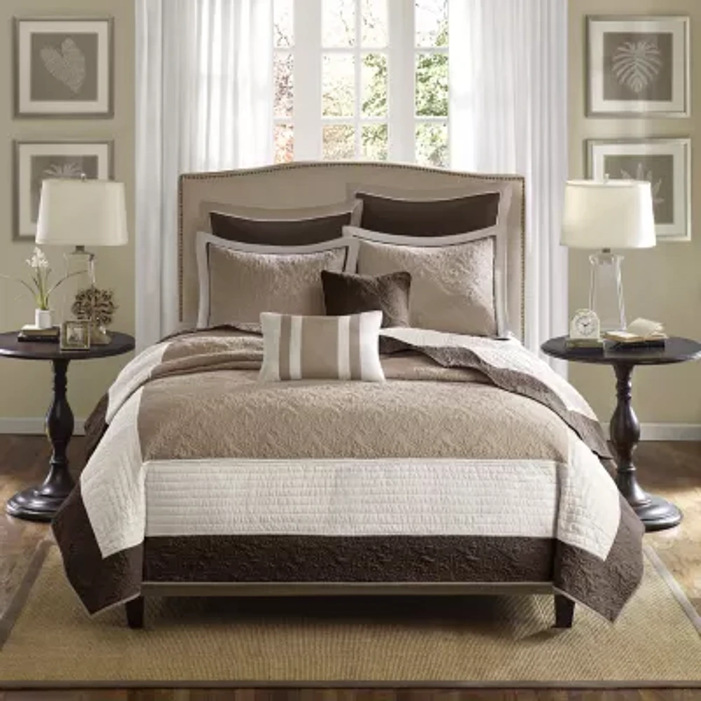 Madison Park Danville 7-Pc Quilt Set with Euro Shams and Throw Pillows