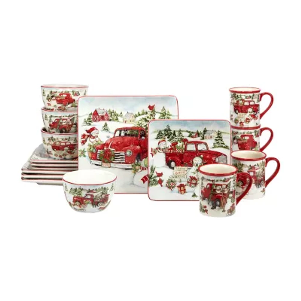 Certified International Red Truck Christmas 16-pc. Earthenware Dinnerware Set