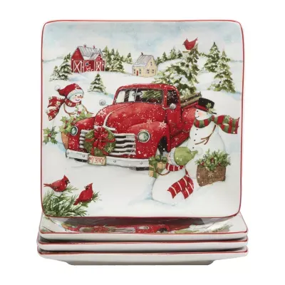 Certified International Red Truck Christmas 4-pc. Dinner Plate Set