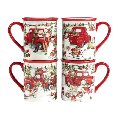 Certified International Red Truck Christmas 4-pc. Coffee Mug