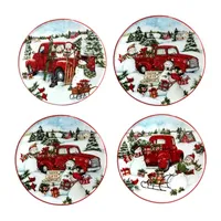 Certified International Red Truck Christmas 4-pc. Appetizer Plate