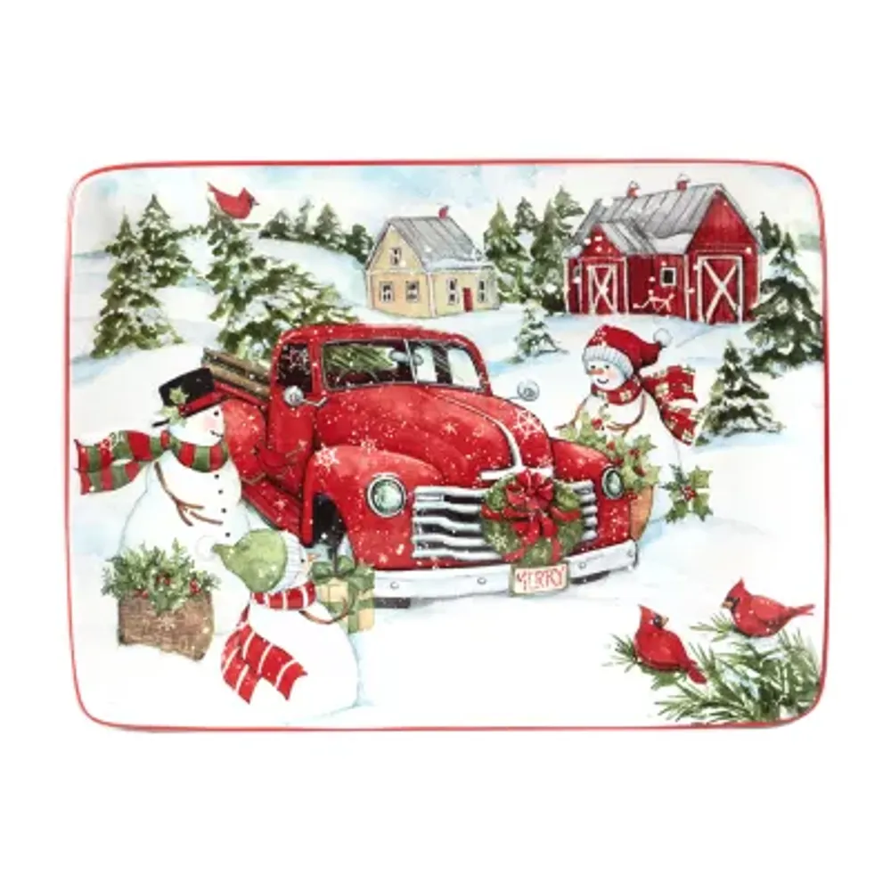 Certified International Red Truck Christmas Serving Platter