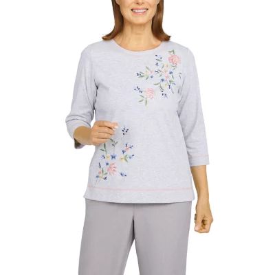 Alfred Dunner Shenandoah Valley Womens Crew Neck 3/4 Sleeve T-Shirt