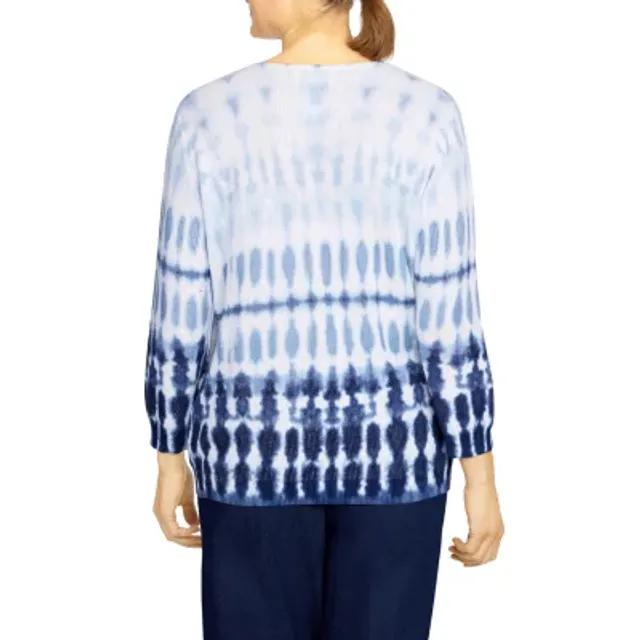 Alfred Dunner Summer The City Womens Crew Neck 3/4 Sleeve Striped Pullover  Sweater | Plaza Las Americas