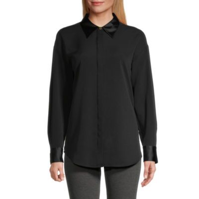 worthington womens high neck long sleeve blouse