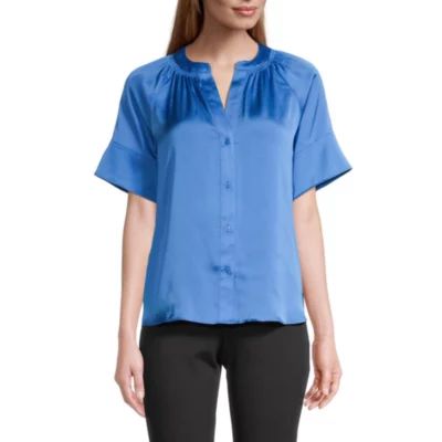 Worthington Womens Short Sleeve Regular Fit Button-Down Shirt