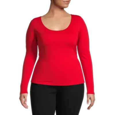 Worthington Womens Plus Scoop Neck Long Sleeve T-Shirt