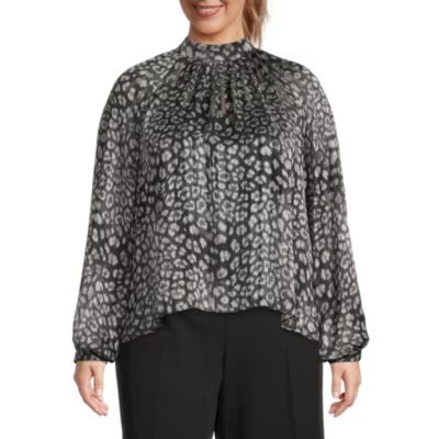 worthington womens high neck long sleeve blouse