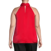 Worthington Plus Womens Halter Neck Sleeveless Blouse