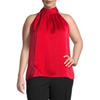 Worthington Plus Womens Halter Neck Sleeveless Satin Blouse