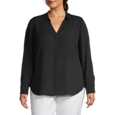 Liz Claiborne Plus Womens Long Sleeve Blouse