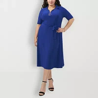 MSK Womens Short Sleeve Midi Fit + Flare Dress Plus