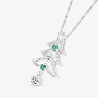 Christmas Tree Womens Lab Created Green Emerald Sterling Silver Pendant Necklace