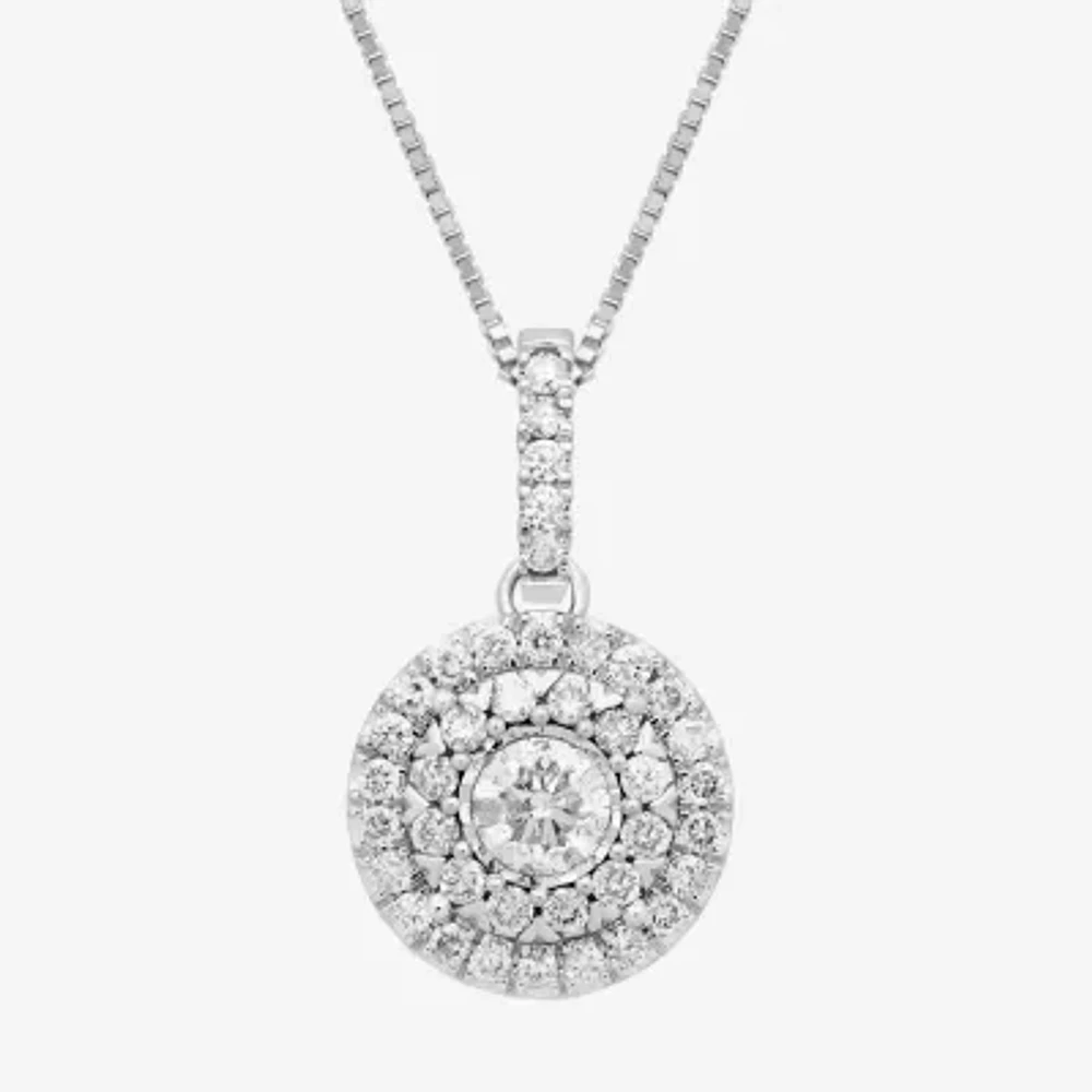 (H / I1) Diamond Blossom Womens 1 CT. T.W. Lab Grown White Diamond 10K White or Yellow Gold Round Pendant Necklace