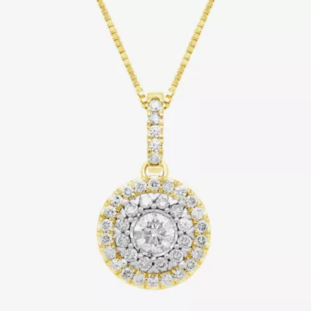 (H / I1) Diamond Blossom Womens 1 CT. T.W. Lab Grown White Diamond 10K White or Yellow Gold Round Pendant Necklace