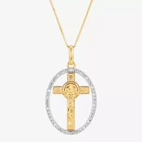 (H-I / Si1-Si2) Unisex Adult 1/10 CT. T.W. Lab Grown White Diamond 14K Gold Circle Cross Pendant Necklace