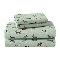 Laura Ashley Holiday Pups Cotton Flannel Deep Pocket Sheet Set