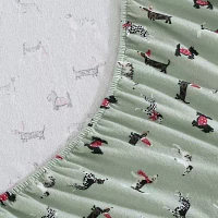 Laura Ashley Holiday Pups Cotton Flannel Deep Pocket Sheet Set