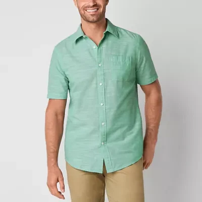 St. John's Bay Slub Mens Classic Fit Short Sleeve Button-Down Shirt