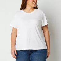 a.n.a Womens Plus Crew Neck Short Sleeve T-Shirt