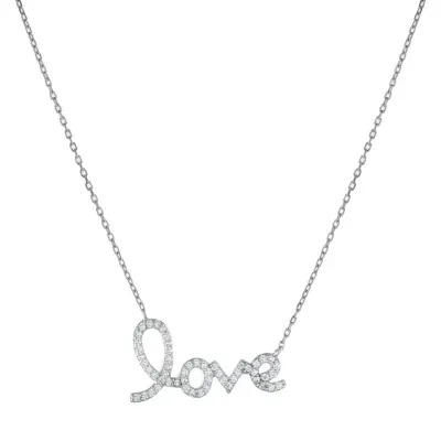 DiamonArt® "Love" Womens White Cubic Zirconia Sterling Silver Pendant Necklace