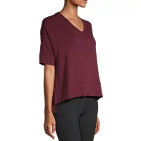 Stylus Step Hem Womens V Neck Short Sleeve Sweatshirt