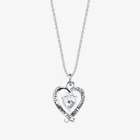 Footnotes Mom Cubic Zirconia Sterling Silver 16 Inch Cable Heart Pendant Necklace