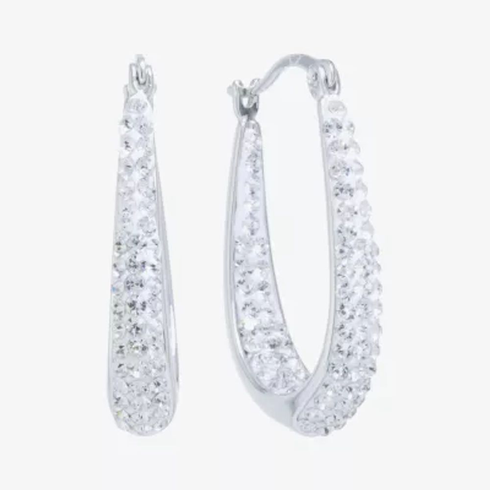 Sparkle Allure Crystal Pure Silver Over Brass Oval Hoop Earrings