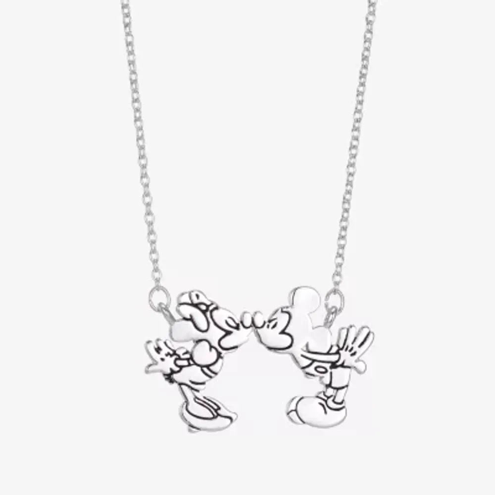 Disney Classics Pure Silver Over Brass 16 Inch Link Mickey Mouse Minnie Mouse Pendant Necklace