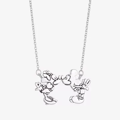 Disney Classics Pure Silver Over Brass 16 Inch Link Mickey Mouse Minnie Mouse Pendant Necklace