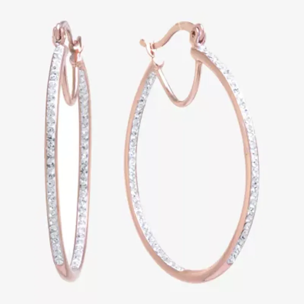 Sparkle Allure Crystal 14k Rose Gold Over Brass Hoop Earrings