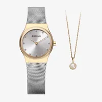 Bering Womens Silver Tone Stainless Steel 2-pc. Watch Boxed Set 12924-001g