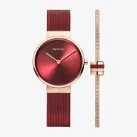 Bering Womens Red Stainless Steel 2-pc. Watch Boxed Set 14531-363g