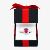 Womens Lab Created Red Ruby Sterling Silver Halo Cocktail Ring