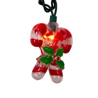 Kurt Adler Candy Cane With Holly Leaves And Berries Outdoor String Lights