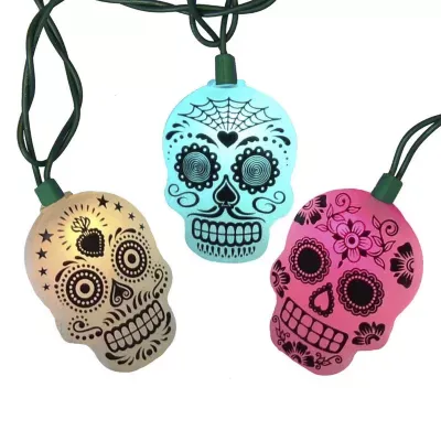 Kurt Adler Color Changing Sugar Skull String Lights