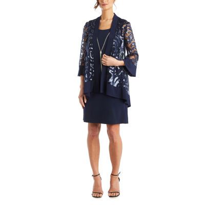R & M Richards Sequin Jacket Dress With Removable Necklace