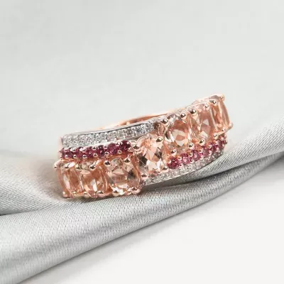 Womens Genuine Pink Morganite 14K Rose Gold Over Silver Cocktail Ring