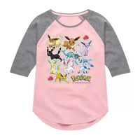 Little & Big Girls Crew Neck Elbow Sleeve Pokemon Graphic T-Shirt