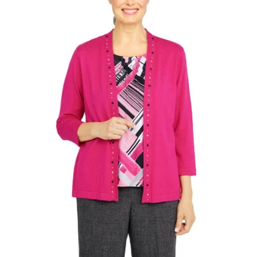 Alfred Dunner Theater District Womens Round Neck 3/4 Sleeve Layered Sweaters  | Dulles Town Center