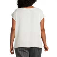 Worthington Plus Womens Crew Neck Short Sleeve Blouse