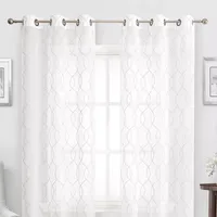 Regal Home Starbust Grommet Top Energy Saving Embroidered Sheer Set of 2 Curtain Panels