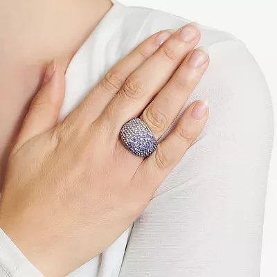 Sparkle Allure Crystal Pure Silver Over Brass Dome Cocktail Ring