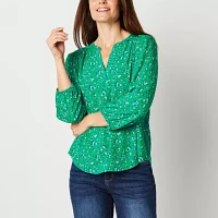 St. John's Bay Tall Womens Split Crew Neck 3/4 Sleeve Blouse