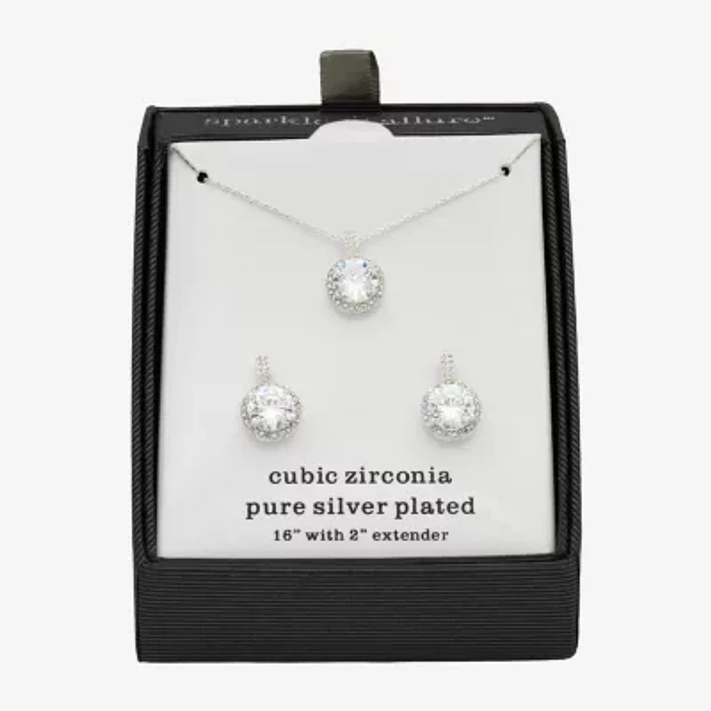 Sparkle Allure Halo 2-pc. Cubic Zirconia Pure Silver Over Brass Round Jewelry Set