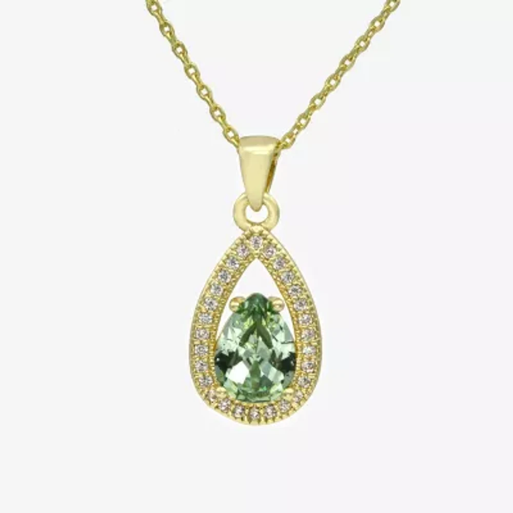 Sparkle Allure Halo Cubic Zirconia 14K Gold Over Brass 16 Inch Link Pear Pendant Necklace